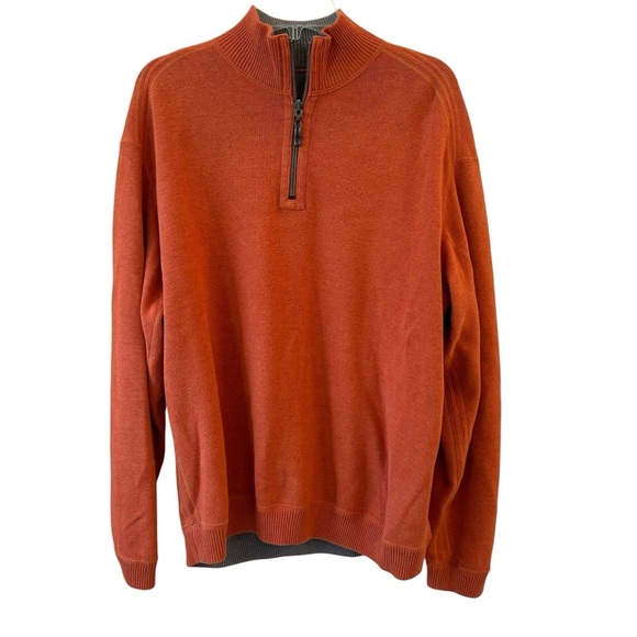 Reversible Fall Tommy Bahama Gray and Orange Quarter Zip Cotton Sweater Large - Picture 2 of 12
